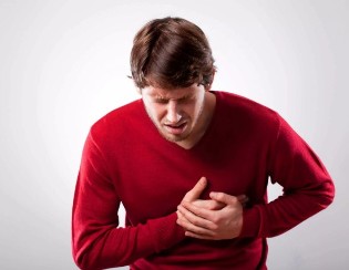 The pain in the heart area of the